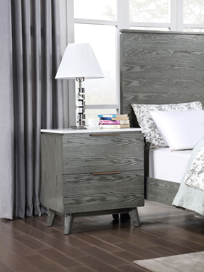 Nathan 2-drawer Nightstand with USB Port White Marble and Grey image