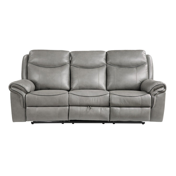 8206GRY-3 - Double Reclining Sofa with Center Drop-Down Cup Holders, Receptacles, Hidden Drawer and USB Ports