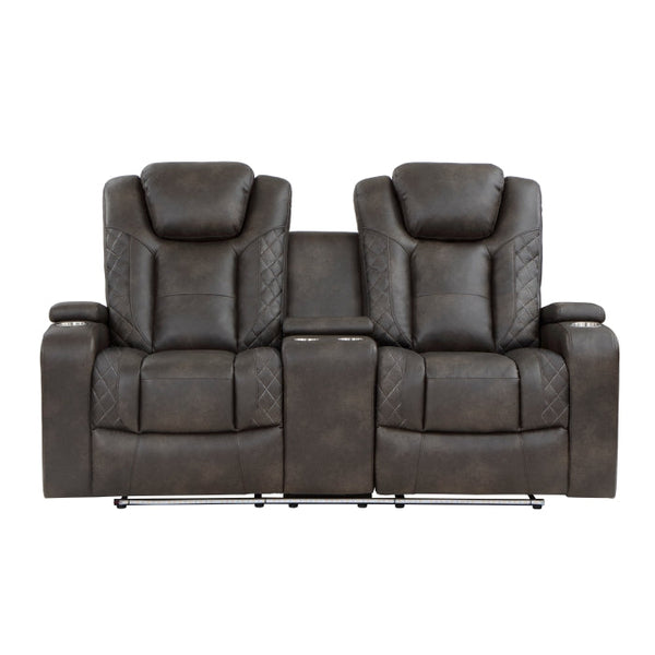 9211BRG-2PWH - Power Double Reclining Love Seat with Center Console, Power Headrests, Storage Arms and Cup Holders
