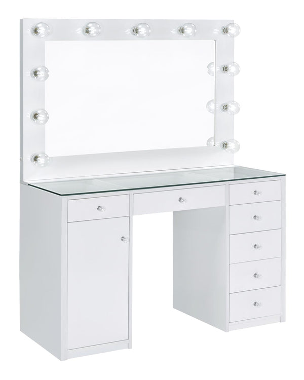 Percy 7-drawer Glass Top Vanity Desk with Lighting White image