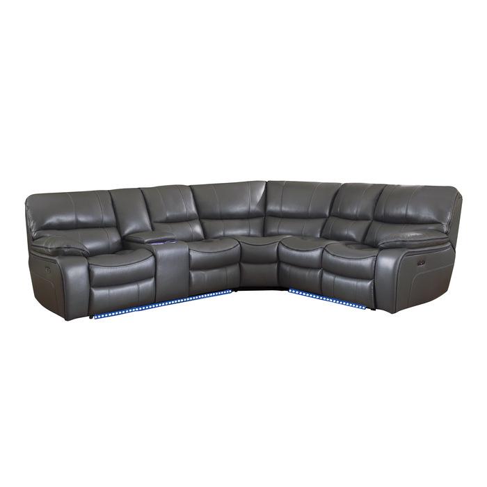 8480GRY3SCPD - (3)3-Piece Power Reclining Sectional with Left Console, LED and USB Ports