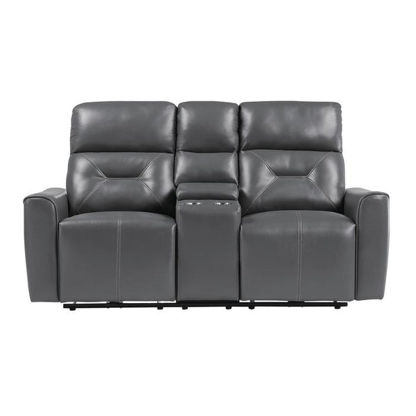 9446GY-2PW - Power Double Reclining Love Seat with Center Console and USB Ports