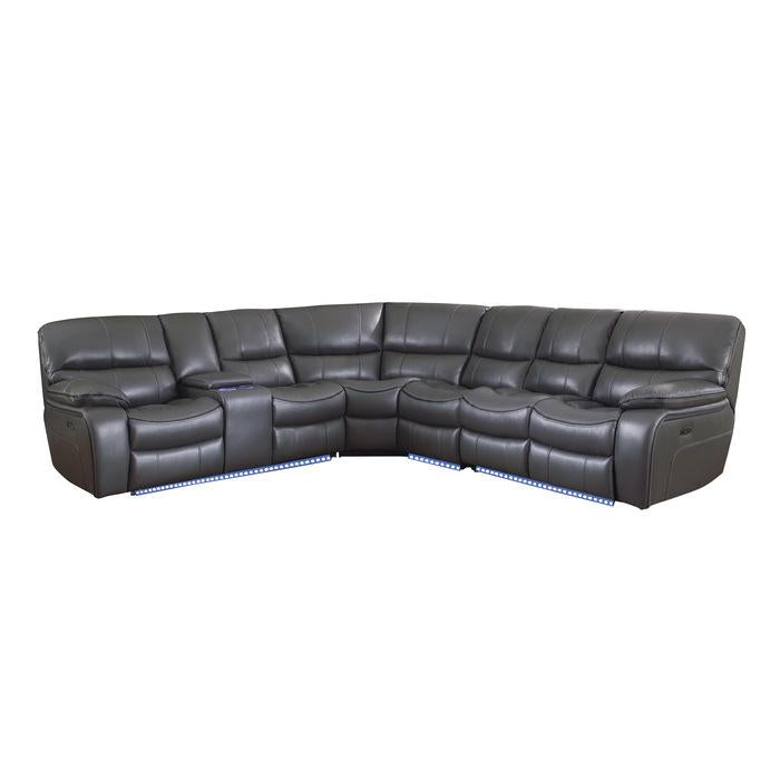 8480GRY4SCPD - (4)4-Piece Modular Power Reclining Sectional with Left Console, LED and USB Ports