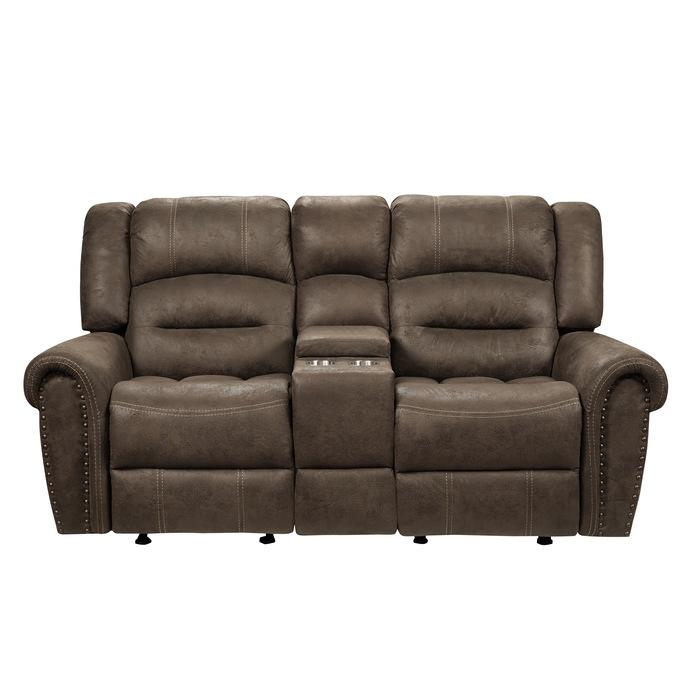 9467BR-2 - Double Glider Reclining Love Seat with Center Console